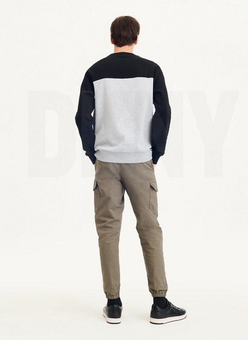 Black / Grey Men's DKNY Logo Fleece Crew Sweatshirts | Australia-D1949
