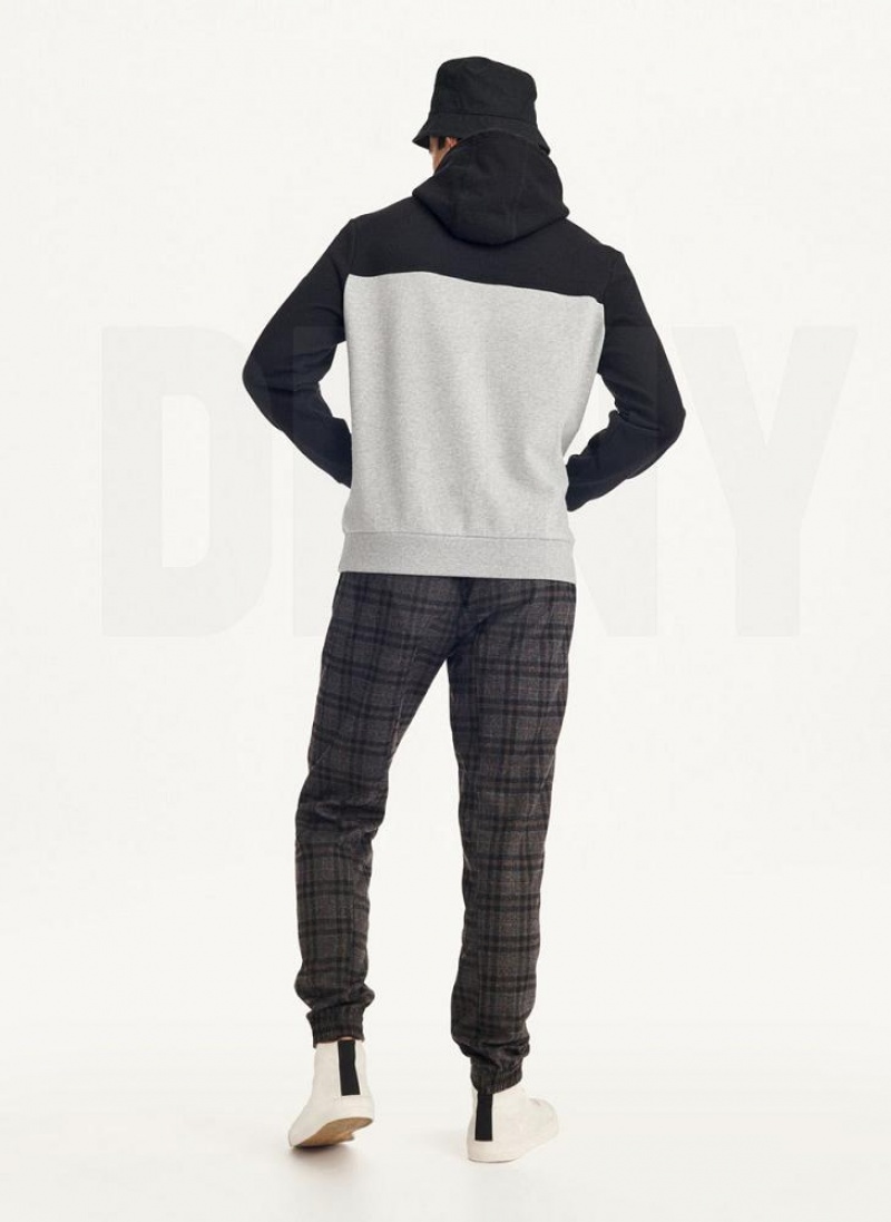 Black / Grey Men's DKNY Logo Fleece Hoodies | Australia-D0364