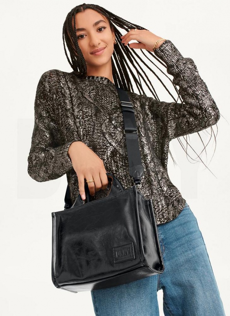 Black / Grey Women's DKNY Hadlee Sm Tote Crossbody Bags | Australia-D1189