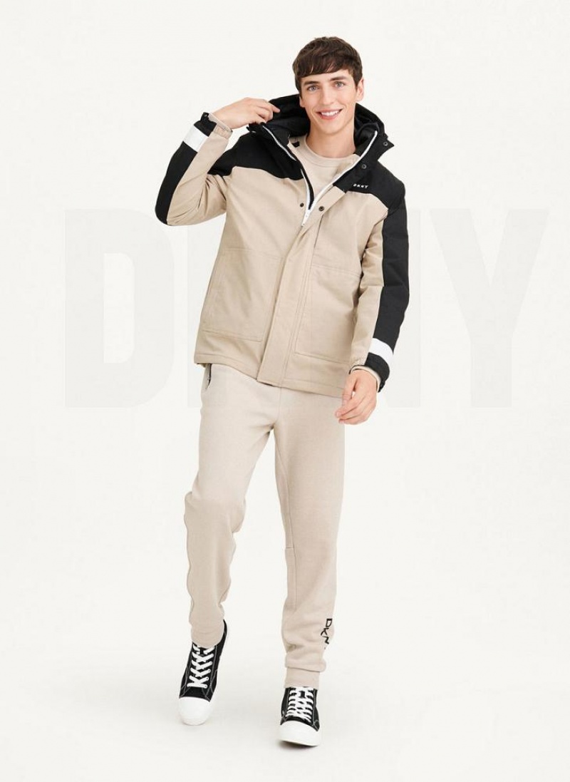 Black / Khaki Men's DKNY Traveler Hooded Rain Jackets | Australia-D1431