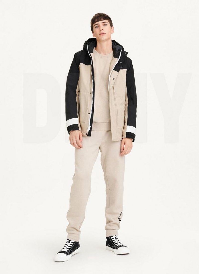 Black / Khaki Men's DKNY Traveler Hooded Rain Jackets | Australia-D1431