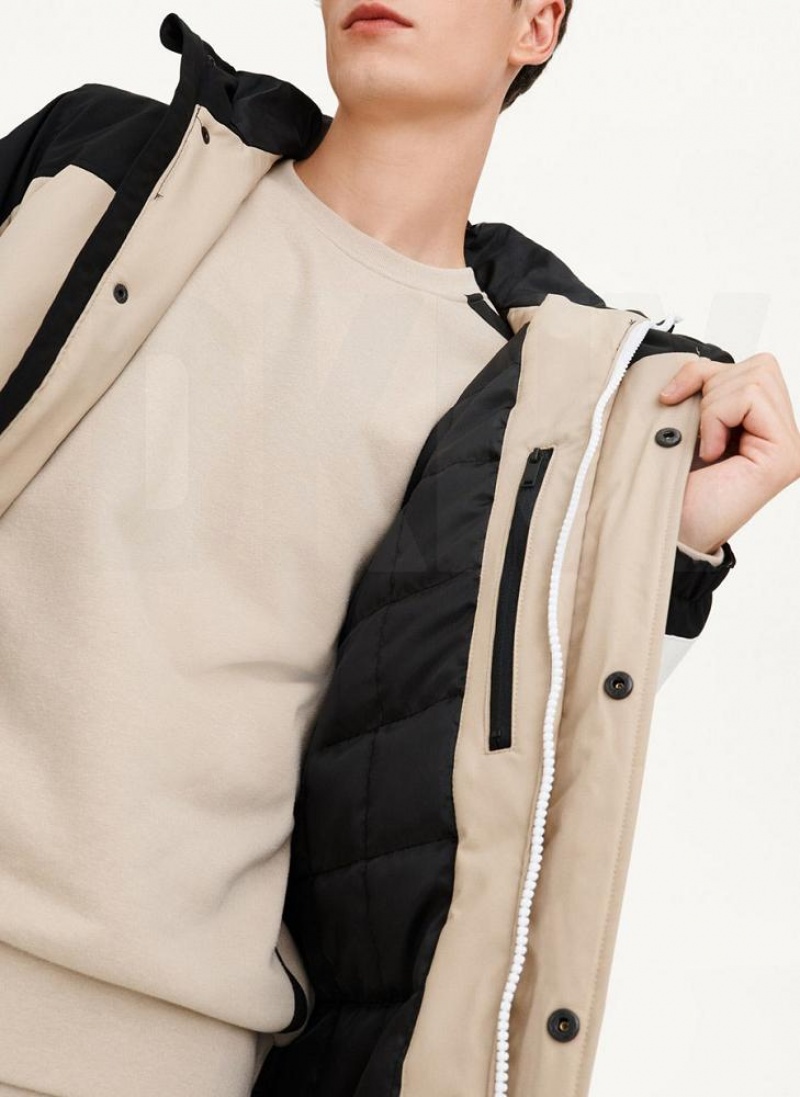 Black / Khaki Men's DKNY Traveler Hooded Rain Jackets | Australia-D1431