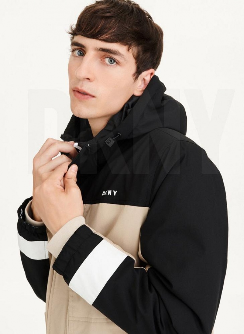Black / Khaki Men's DKNY Traveler Hooded Rain Jackets | Australia-D1431