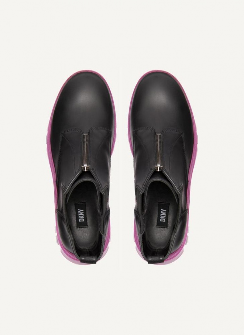 Black / Pink Women's DKNY Contrast Lug Sole Boots | Australia-D1456
