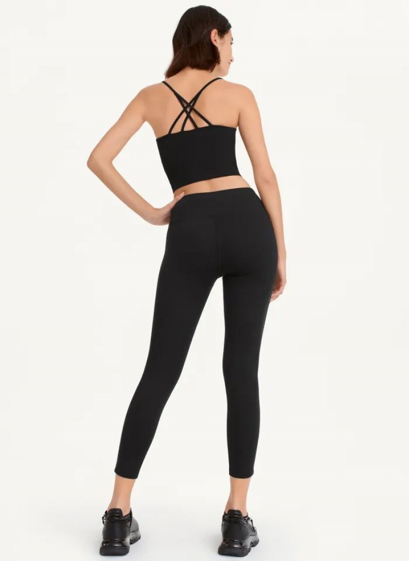 Black / Pink Women's DKNY High Waist 7/8 Tight with Logo Taping Leggings | Australia-D1190