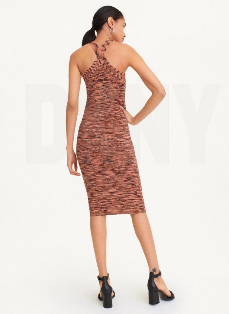 Black / Red Women's DKNY Crossover Space Dye Sweater Dresses | Australia-D1042