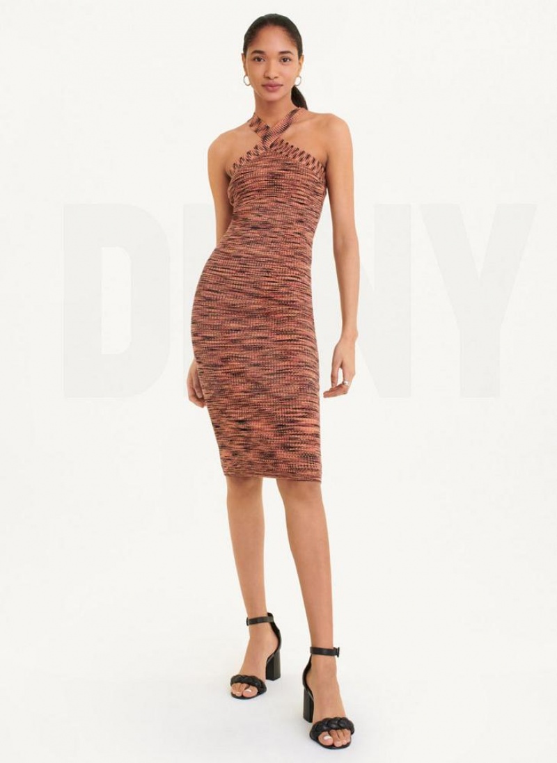 Black / Red Women's DKNY Crossover Space Dye Sweater Dresses | Australia-D1042