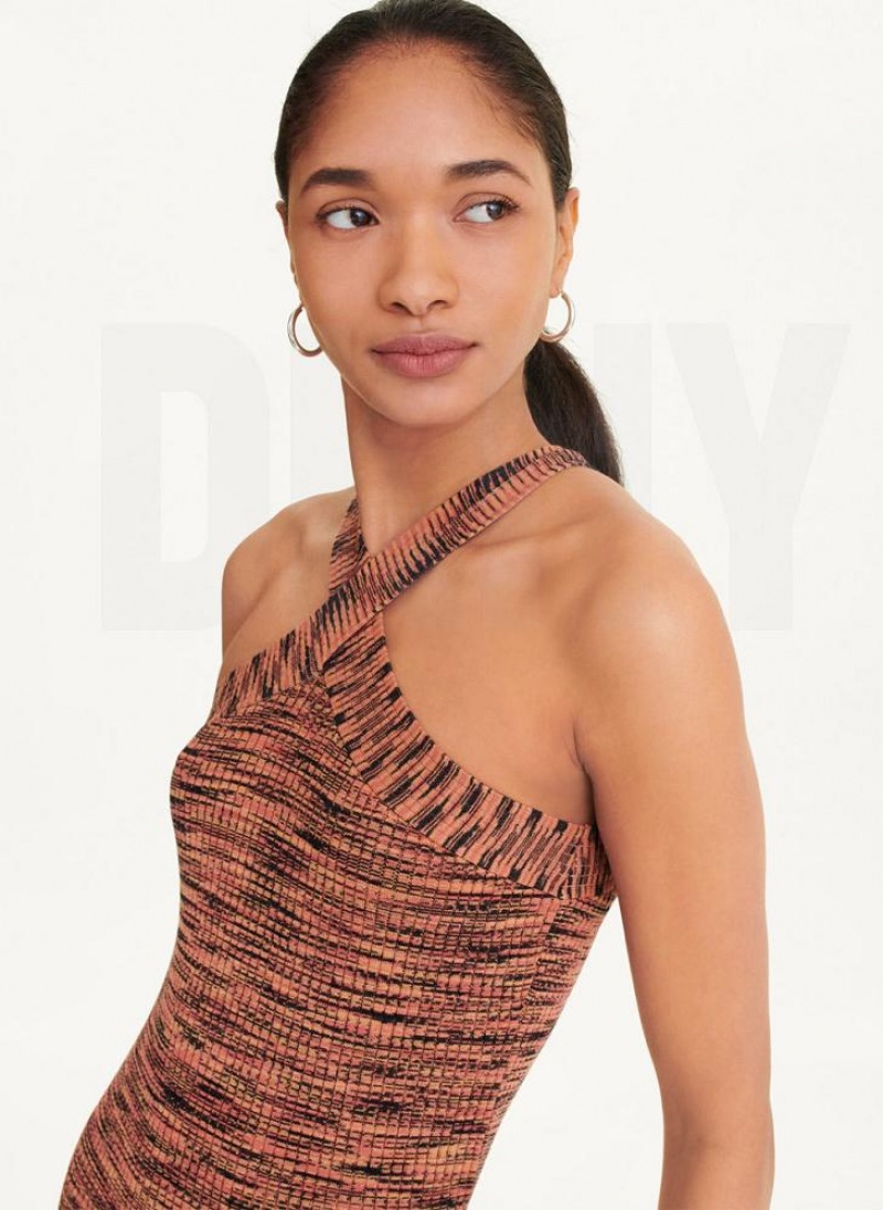 Black / Red Women's DKNY Crossover Space Dye Sweater Dresses | Australia-D1042