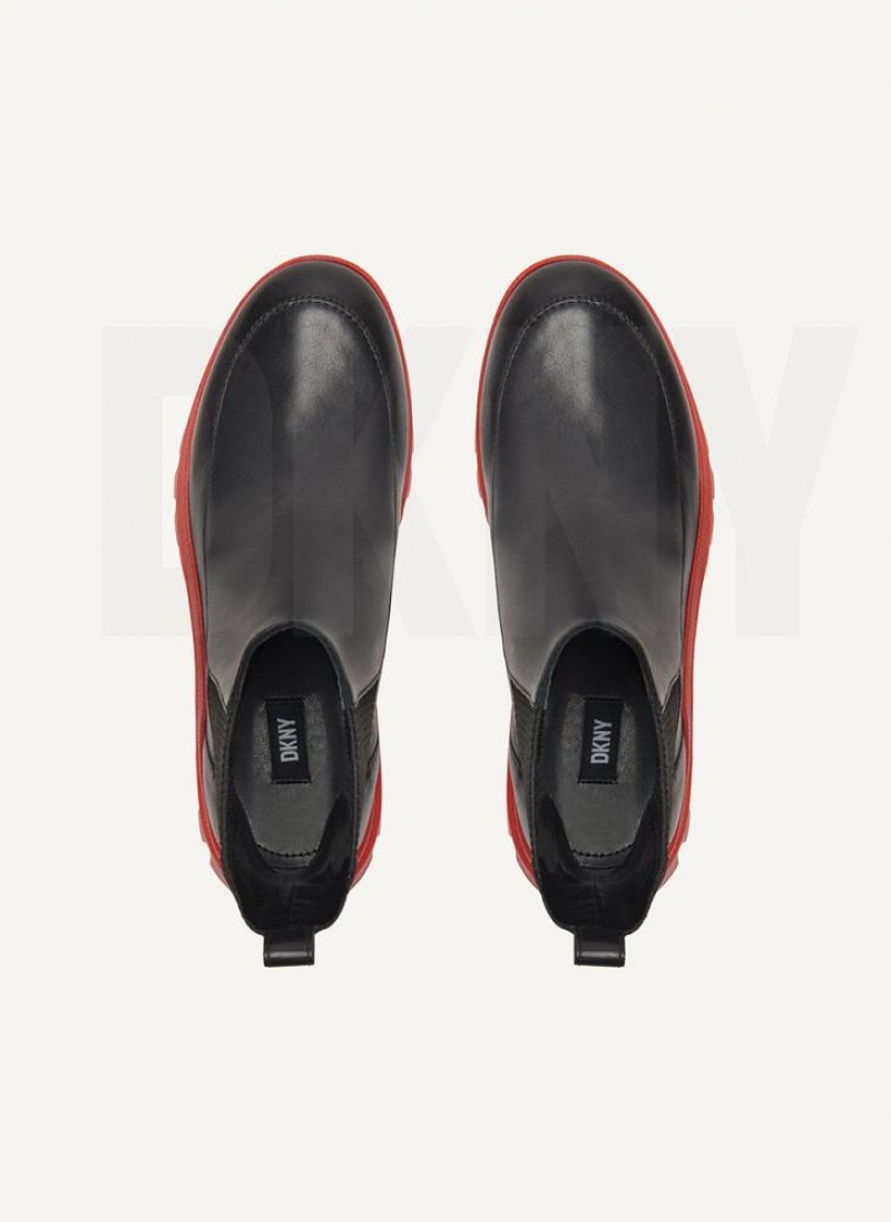 Black / Red Women's DKNY Lug Sole Chelsea Boots | Australia-D1678