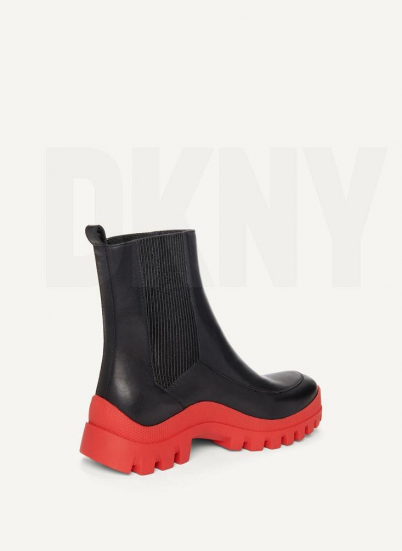 Black / Red Women's DKNY Lug Sole Chelsea Boots | Australia-D1678