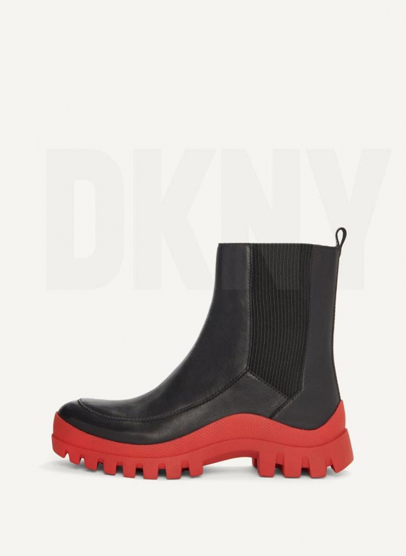 Black / Red Women\'s DKNY Lug Sole Chelsea Boots | Australia-D1678