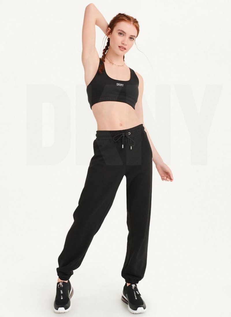 Black / Silver Women's DKNY Metallic Logo Bralette Tank Tops | Australia-D0834