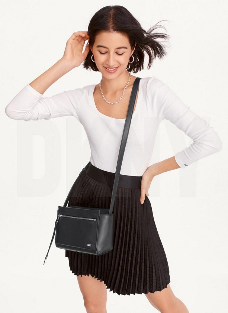 Black / Silver Women's DKNY Pax Crossbody Bags | Australia-D0913