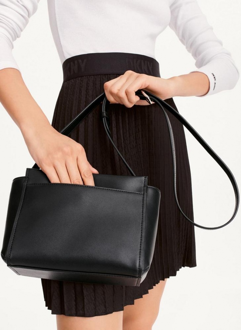 Black / Silver Women's DKNY Pax Crossbody Bags | Australia-D0913