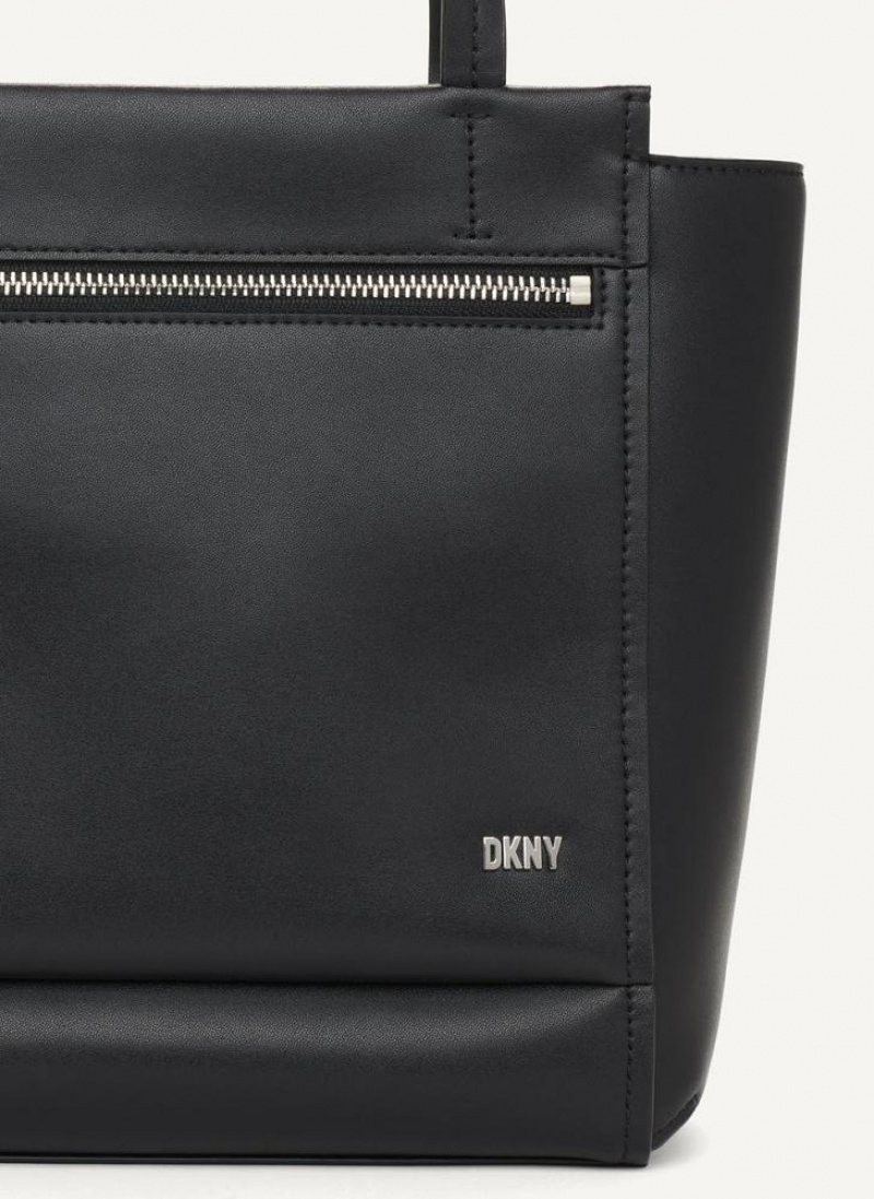 Black / Silver Women's DKNY Pax North-South Tote Bags | Australia-D1892