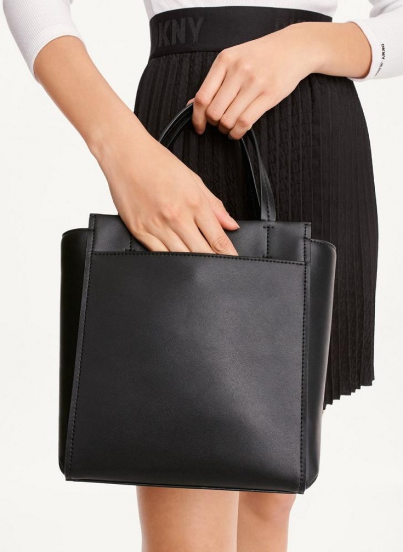 Black / Silver Women's DKNY Pax North-South Tote Bags | Australia-D1892