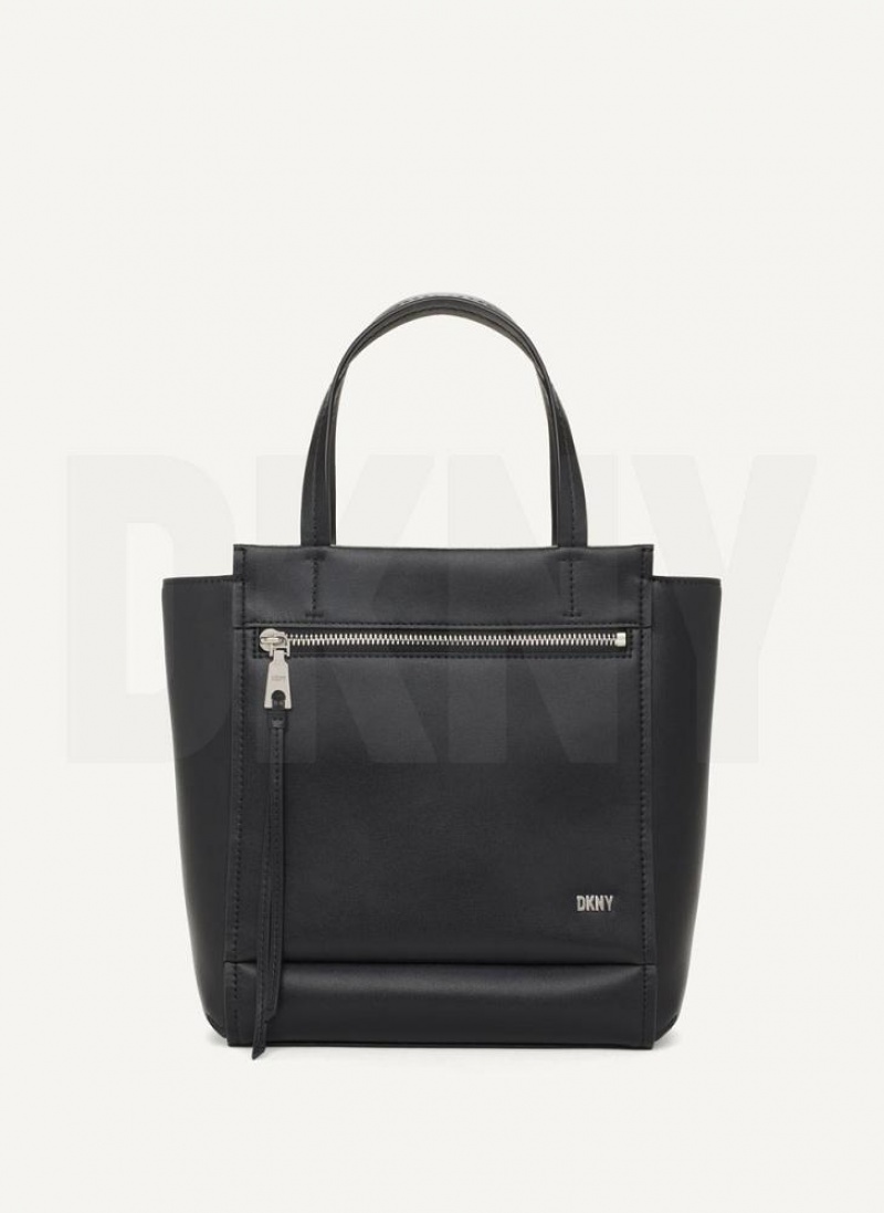 Black / Silver Women\'s DKNY Pax North-South Tote Bags | Australia-D1892