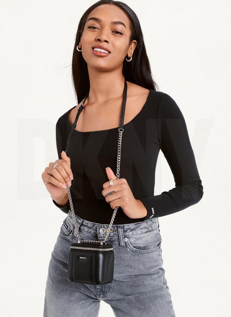 Black / Silver Women's DKNY Seva Mini Box Crossbody Bags | Australia-D1813