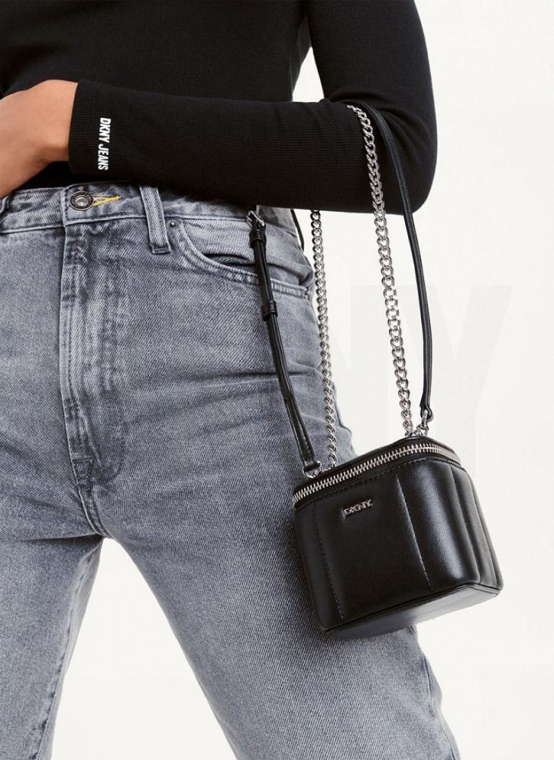 Black / Silver Women's DKNY Seva Mini Box Crossbody Bags | Australia-D1813