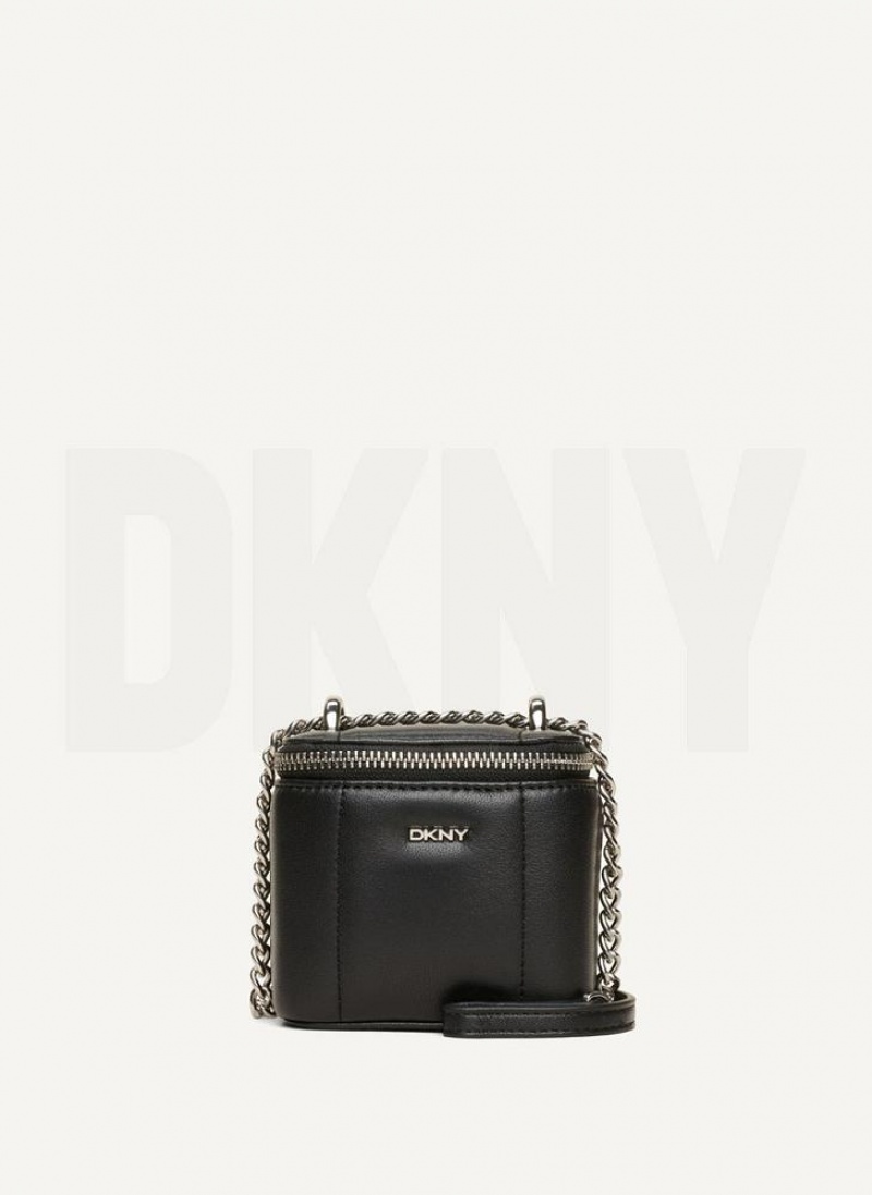 Black / Silver Women\'s DKNY Seva Mini Box Crossbody Bags | Australia-D1813