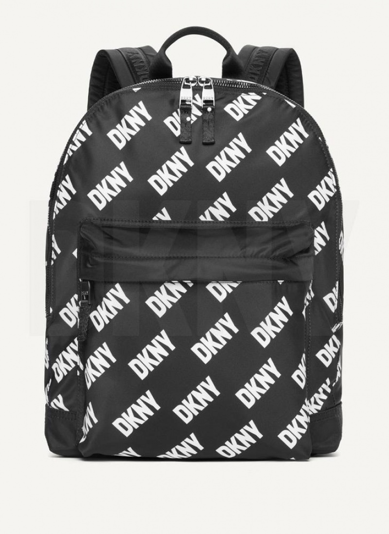 Black / White Men's DKNY All Over Logo Backpacks | Australia-D0649