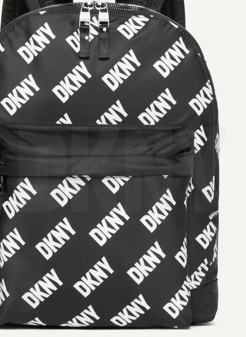 Black / White Men's DKNY All Over Logo Backpacks | Australia-D0649