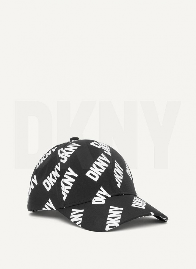 Black / White Men\'s DKNY All Over Logo Baseball Hats | Australia-D0263