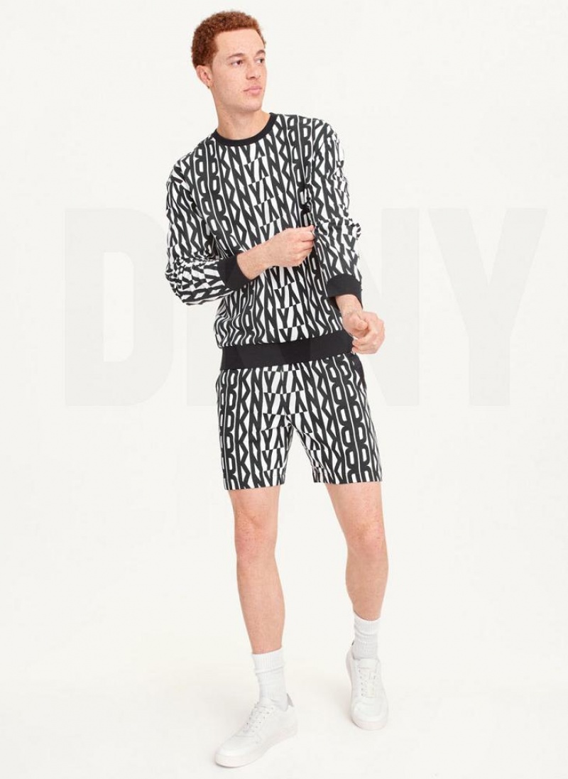 Black / White Men's DKNY Exploded Logo Shorts | Australia-D1137