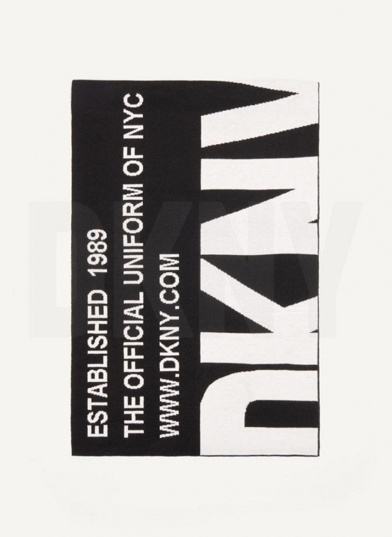Black / White Men's DKNY Mixed Text Scarf | Australia-D0588