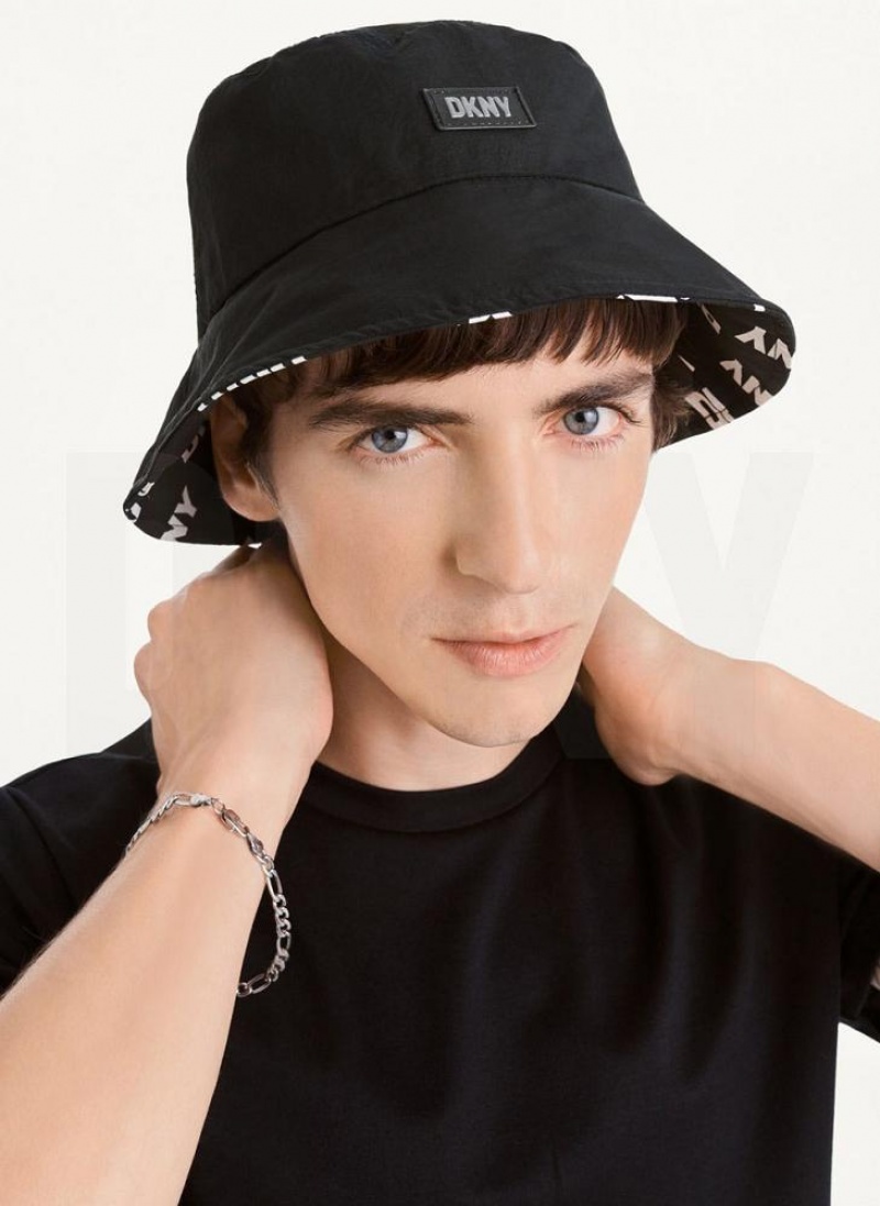 Black / White Men's DKNY Reversible Logo To Solid Hats | Australia-D0889