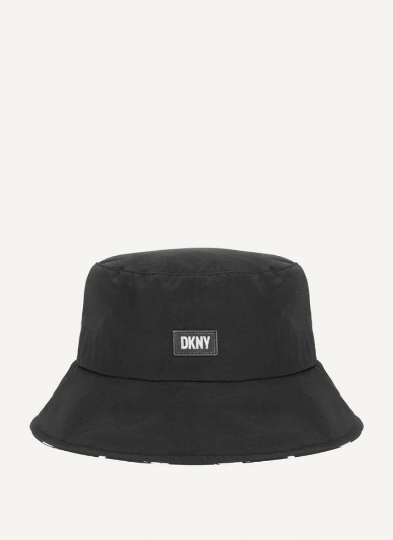 Black / White Men's DKNY Reversible Logo To Solid Hats | Australia-D0889