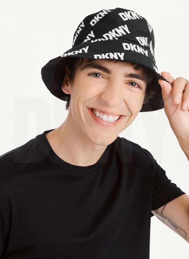 Black / White Men's DKNY Reversible Logo To Solid Hats | Australia-D0889