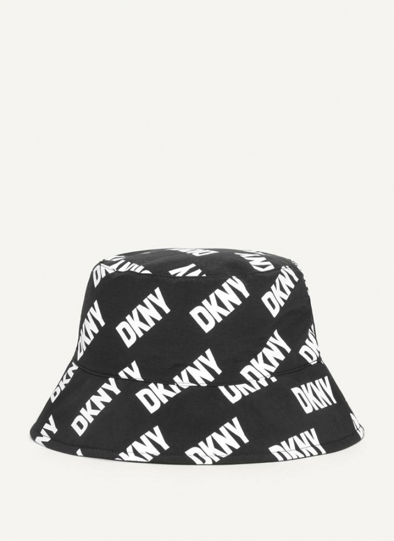 Black / White Men\'s DKNY Reversible Logo To Solid Hats | Australia-D0889