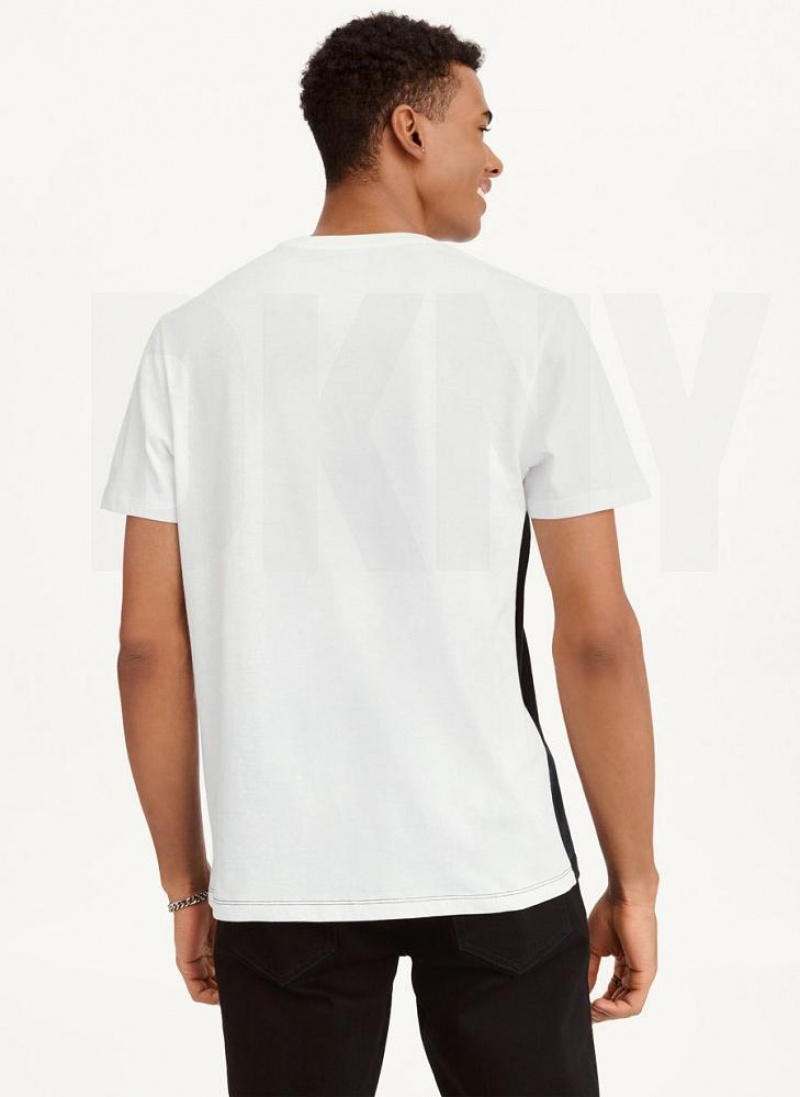 Black / White Men's DKNY Split Logo Crewneck T Shirts | Australia-D0967