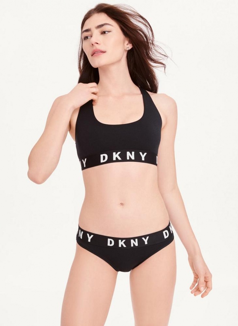 Black / White Women's DKNY Cozy Boyfriend Racerback Bras | Australia-D1646