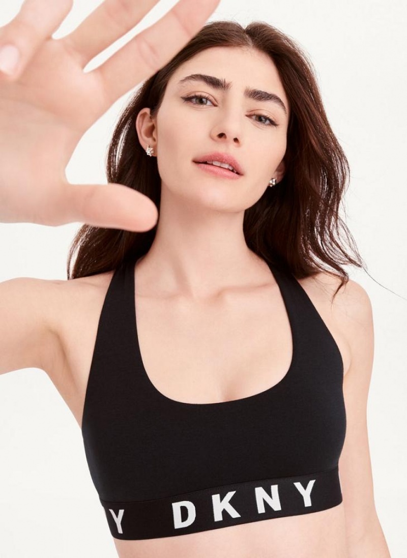 Black / White Women's DKNY Cozy Boyfriend Racerback Bras | Australia-D1646