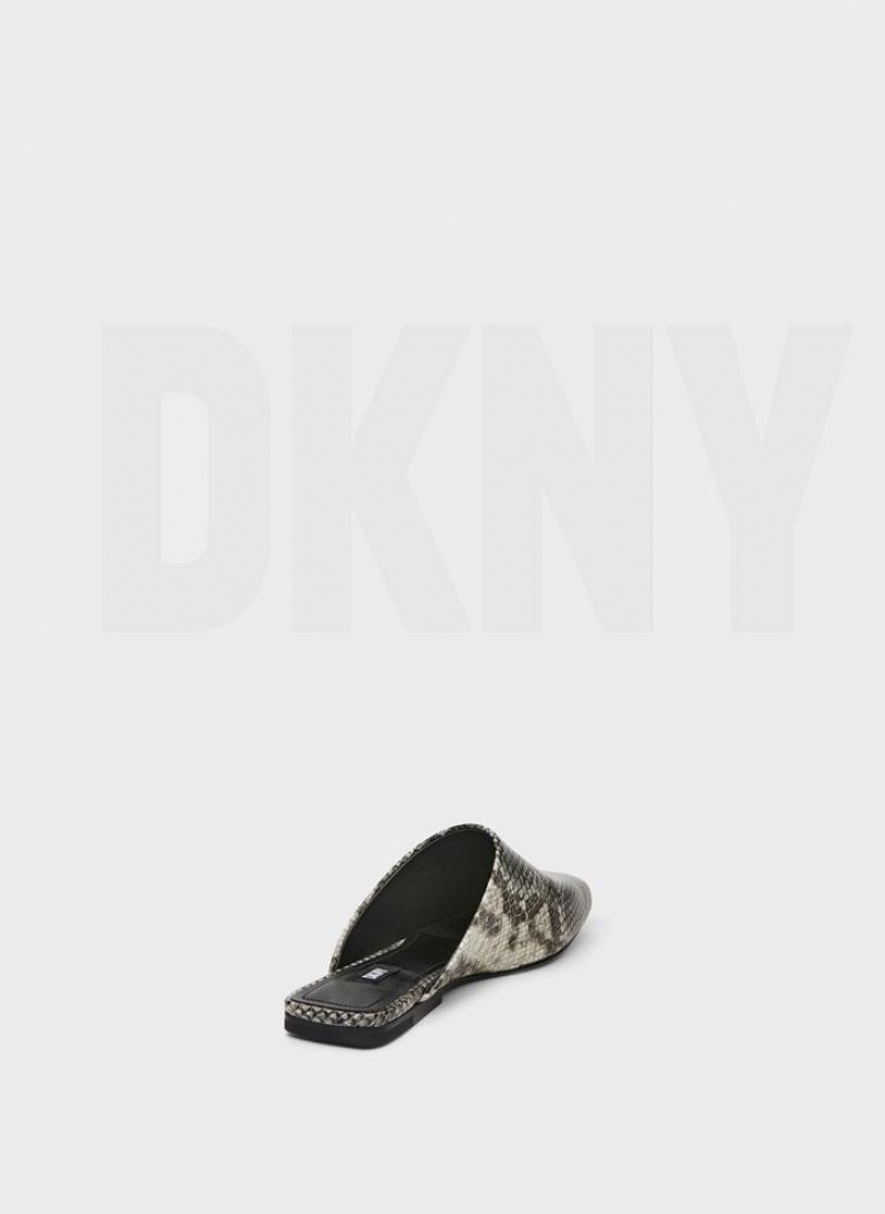 Black / White Women's DKNY Flat Python Slides | Australia-D1561