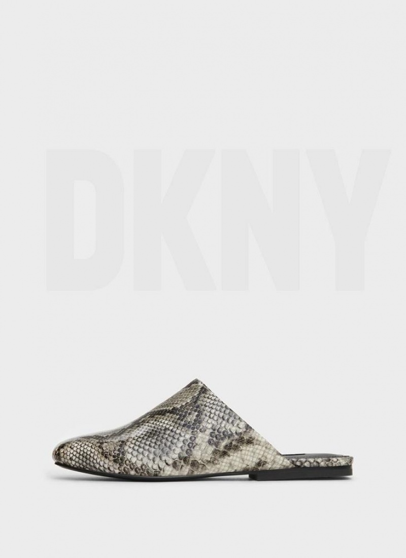 Black / White Women\'s DKNY Flat Python Slides | Australia-D1561