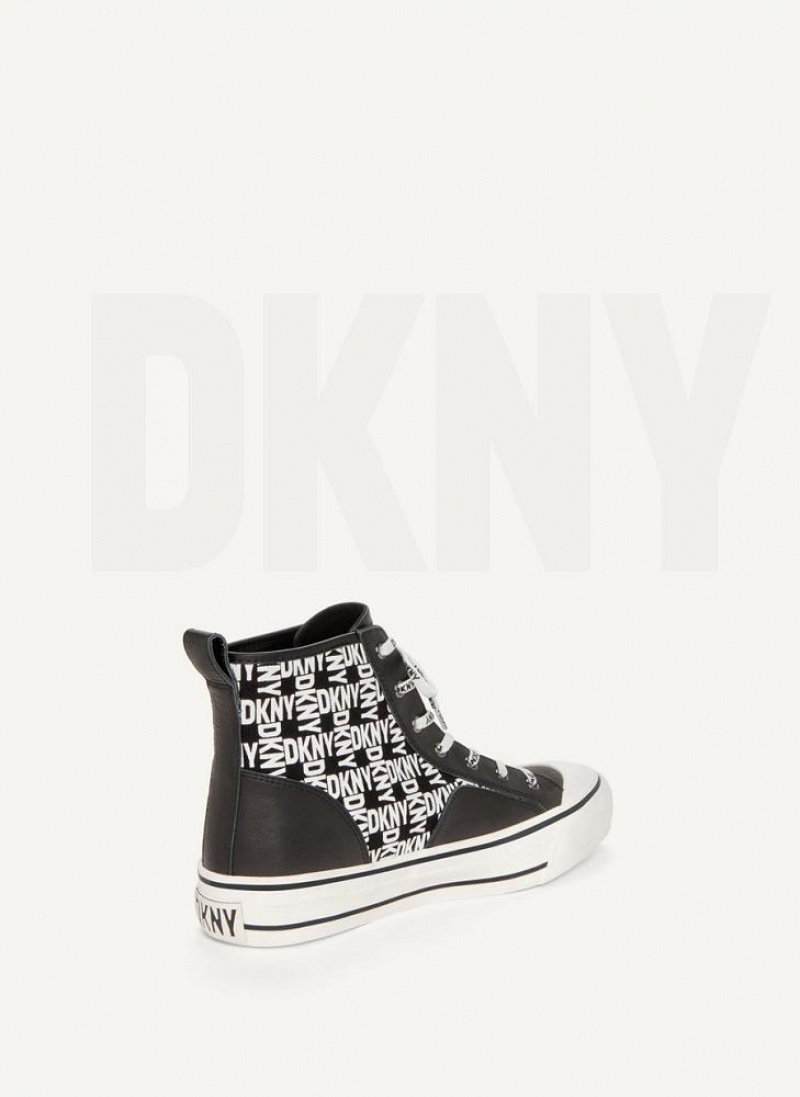 Black / White Women's DKNY High Top Logo Sneakers | Australia-D1692