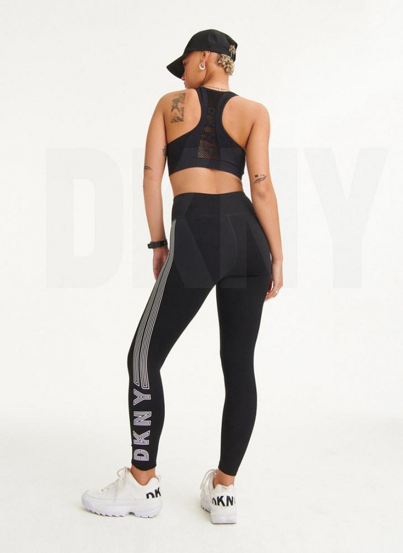Black / White Women's DKNY High Waist Full Length High Density Logo Leggings | Australia-D1589