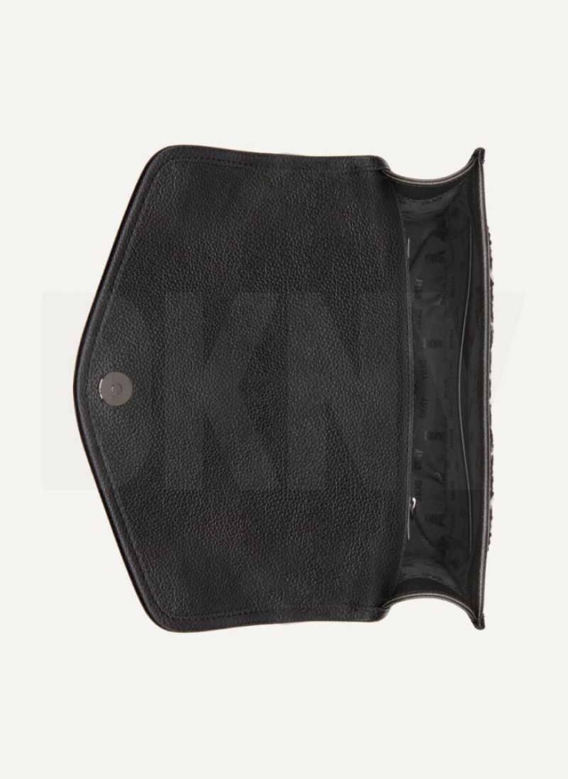 Black / White Women's DKNY Large Elissa Herringbone Crossbody Bags | Australia-D0987