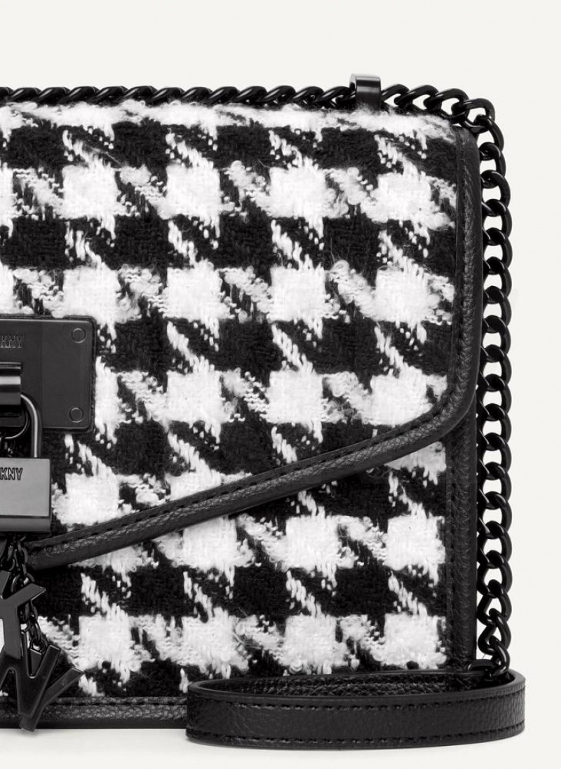 Black / White Women's DKNY Large Elissa Herringbone Crossbody Bags | Australia-D0987