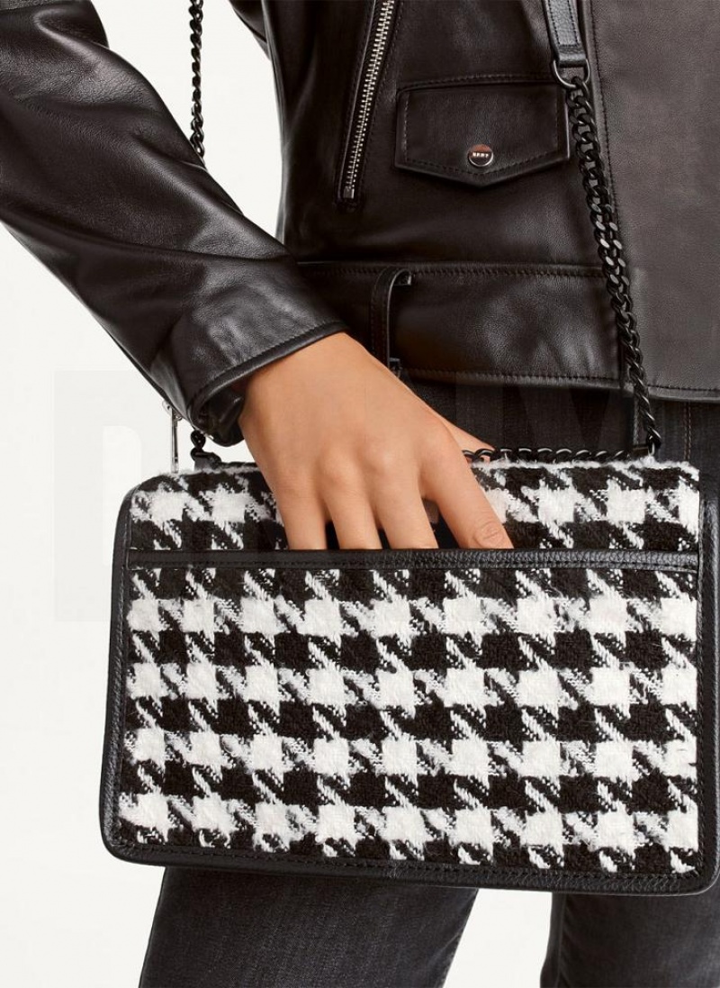 Black / White Women's DKNY Large Elissa Herringbone Crossbody Bags | Australia-D0987