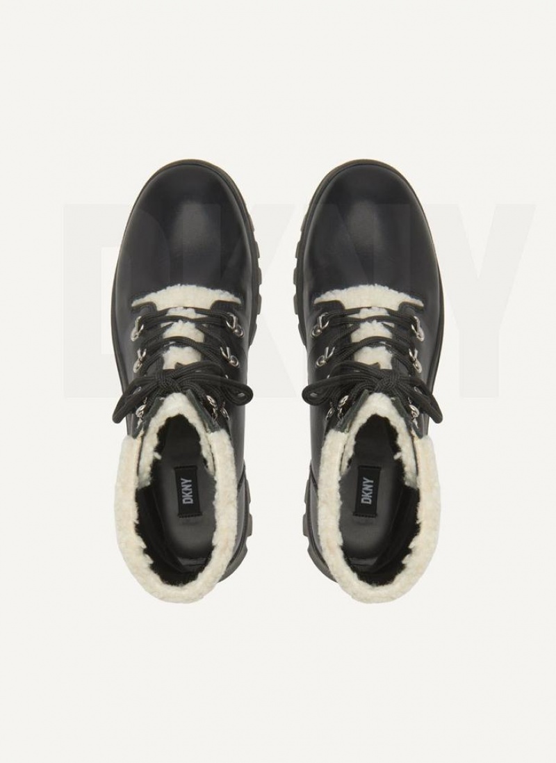 Black / White Women's DKNY Shearling Ski Boots | Australia-D0210