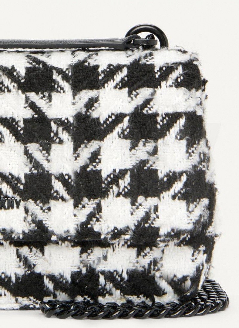 Black / White Women's DKNY Sina Houndstooth Flap Shoulder Bags | Australia-D1208