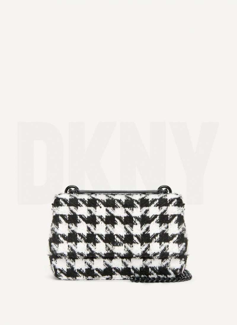 Black / White Women\'s DKNY Sina Houndstooth Flap Shoulder Bags | Australia-D1208