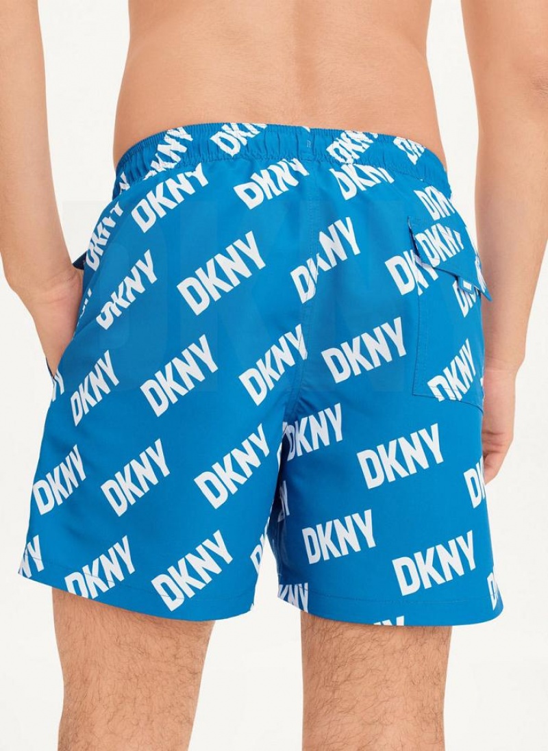 Blue Men's DKNY Allover Logo Swims Shorts | Australia-D0220