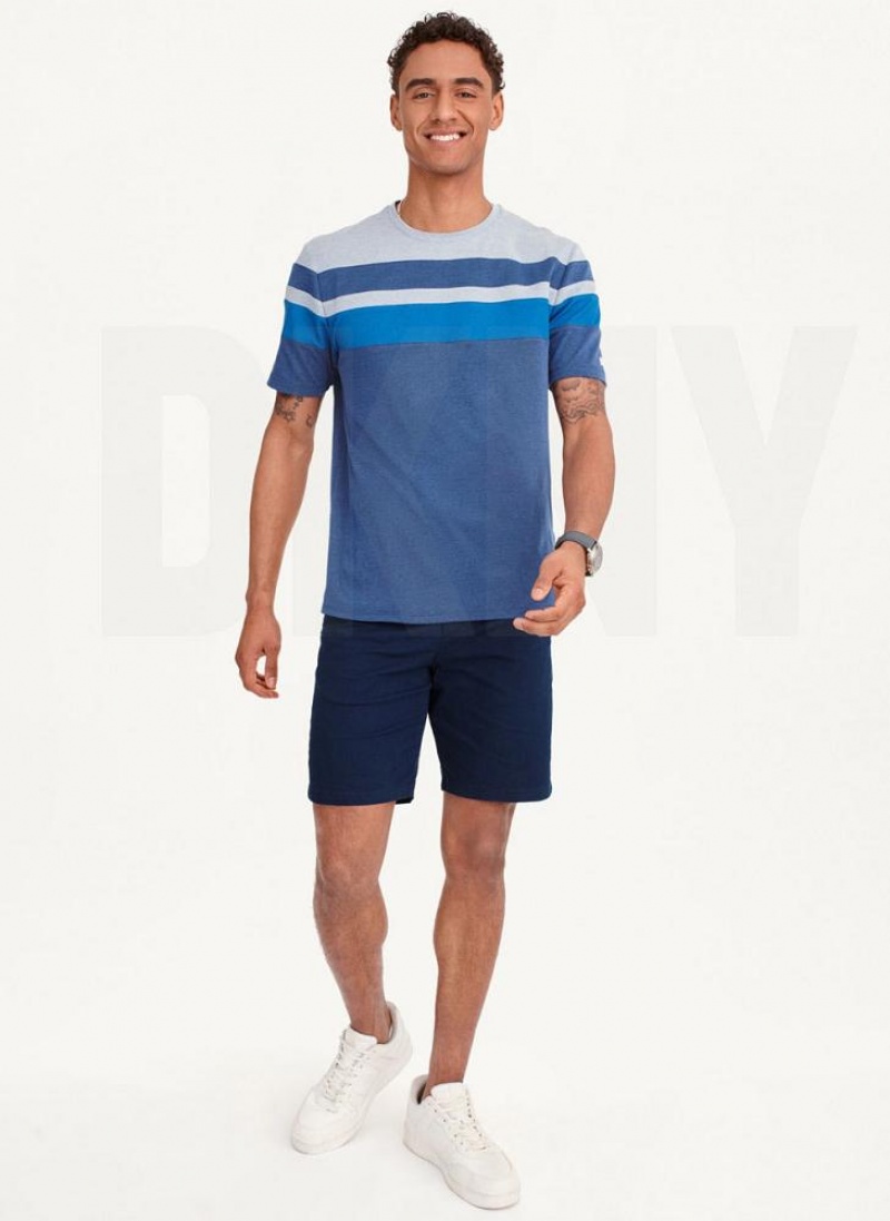 Blue Men's DKNY Block Short Sleeve Crewneck T Shirts | Australia-D1939