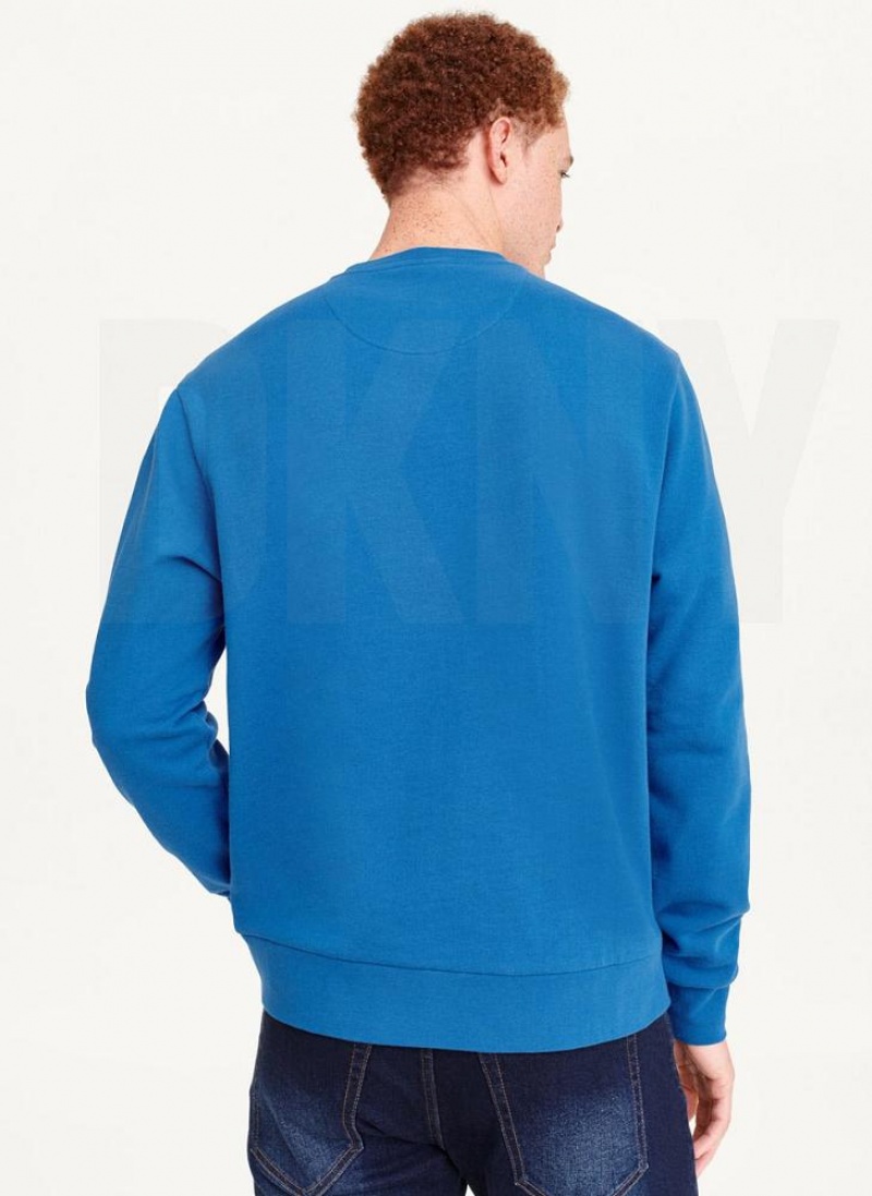 Blue Men's DKNY Chenille Logo Crewneck Sweatshirts | Australia-D1568