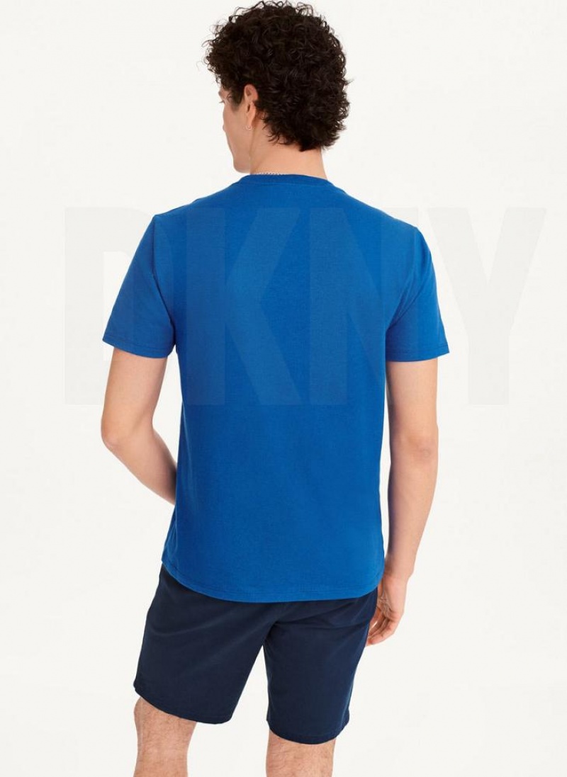 Blue Men's DKNY Exploded Logo Outline T Shirts | Australia-D1297
